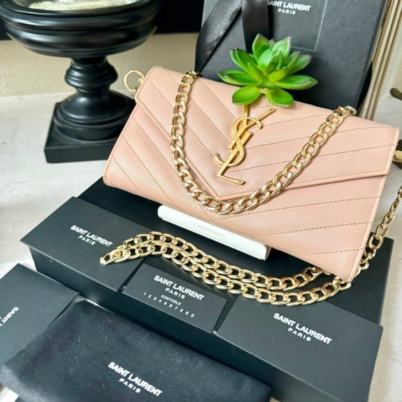 Saint Laurent YSL Cassandre Matelasse Long Flap Wallet w/Chain - Picture 3 of 12